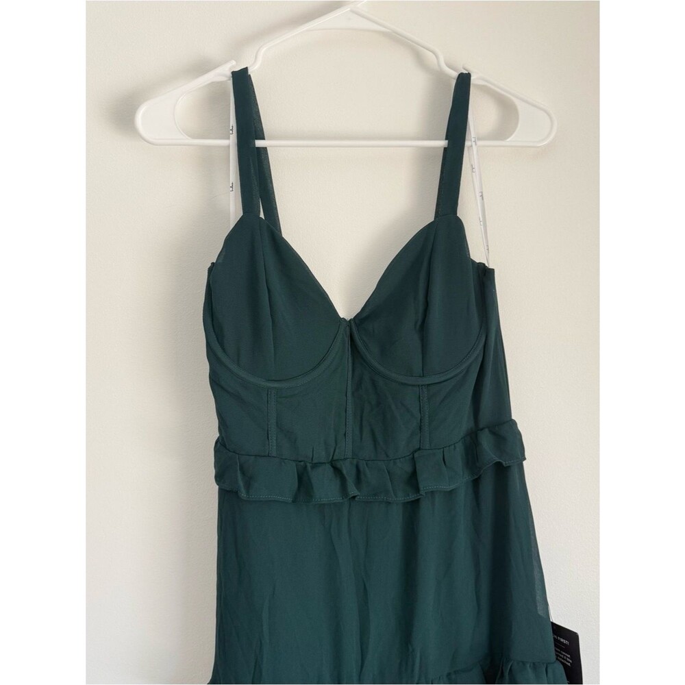 NWT Lulus Sincerely Poised Emerald Backless Bustier Tiered Maxi Dress Medium - Picture 6 of 9
